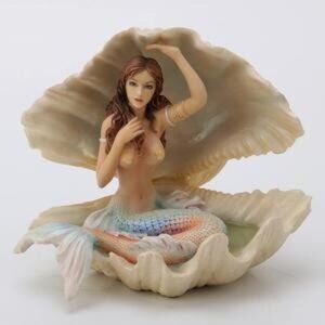 Veronese Design Mermaid Sitting In A Seashell Sculpture